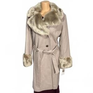 Via Spiga Cream Wool Coat with Faux Fur Trim – Women's Size XL‎ [NEW]